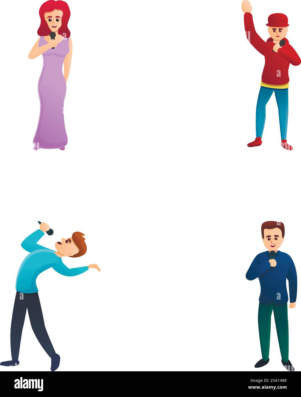Solo performance icons set cartoon vector. Singer performance ...