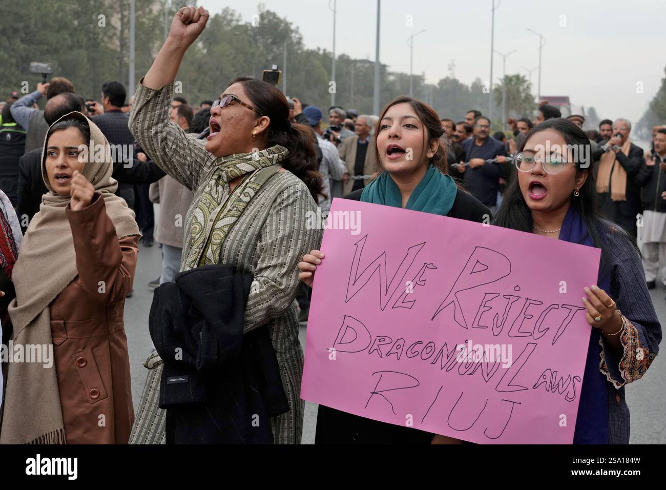 Journalists chant slogans during a rally in Islamabad, Pakistan ...