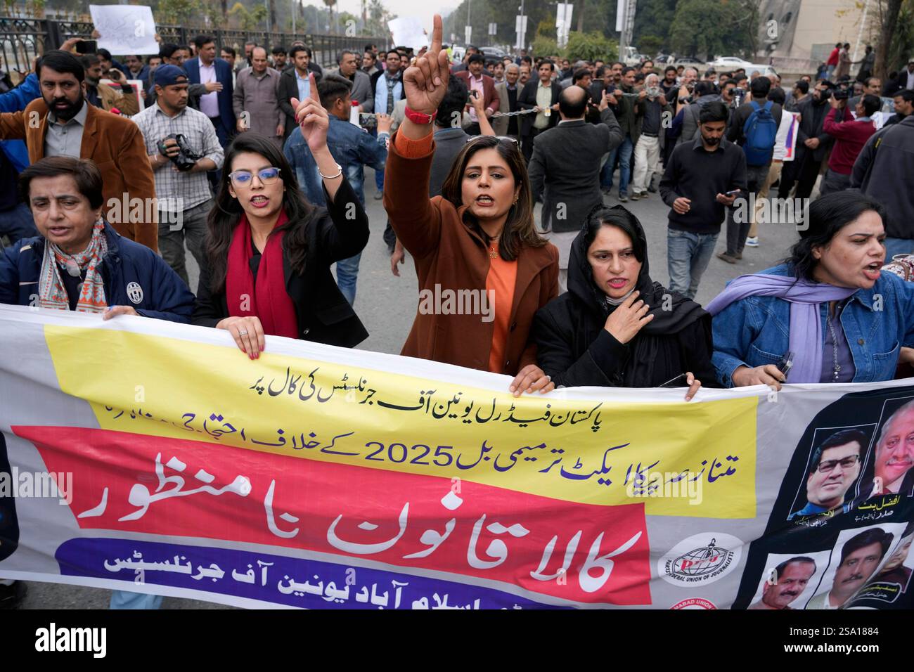 Journalists chant slogans during a protest rally in Islamabad, Pakistan ...