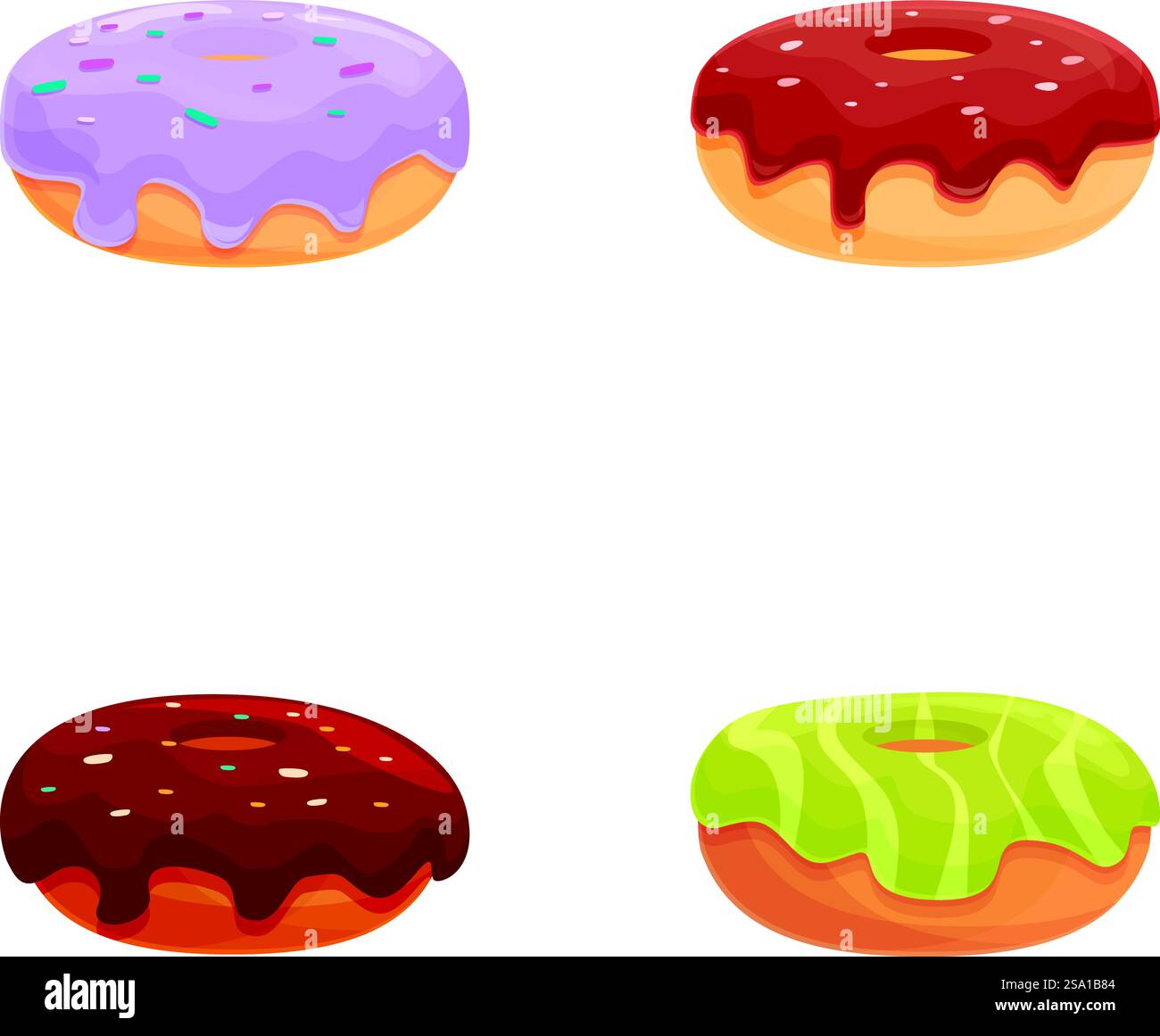 Donut icons set cartoon vector. Glazed colorful sweet donut. Dessert ...