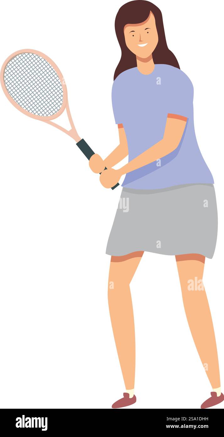 Female ball play icon cartoon vector. Tennis player. Racket equipment ...