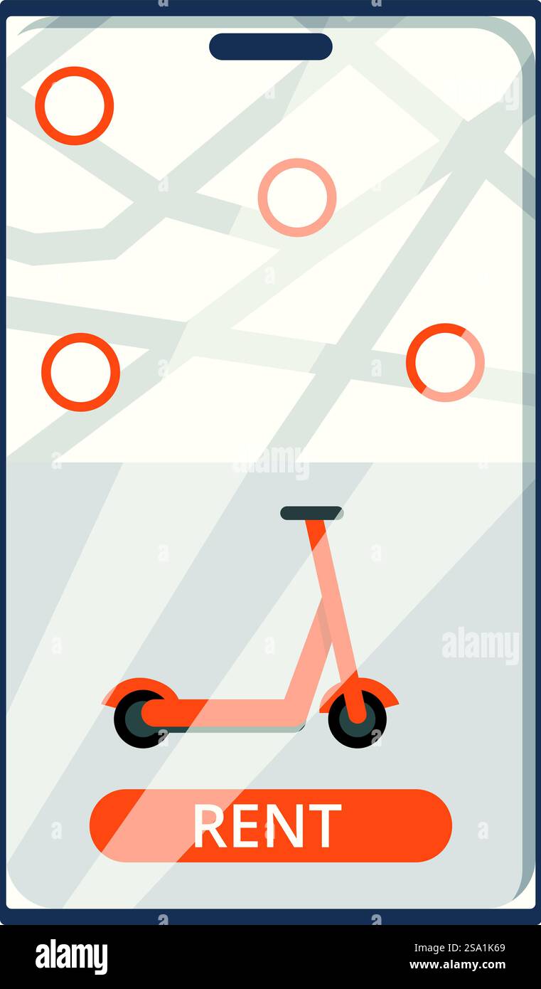 Phone scooter rent icon cartoon vector. Online app. Traffic row. Phone ...