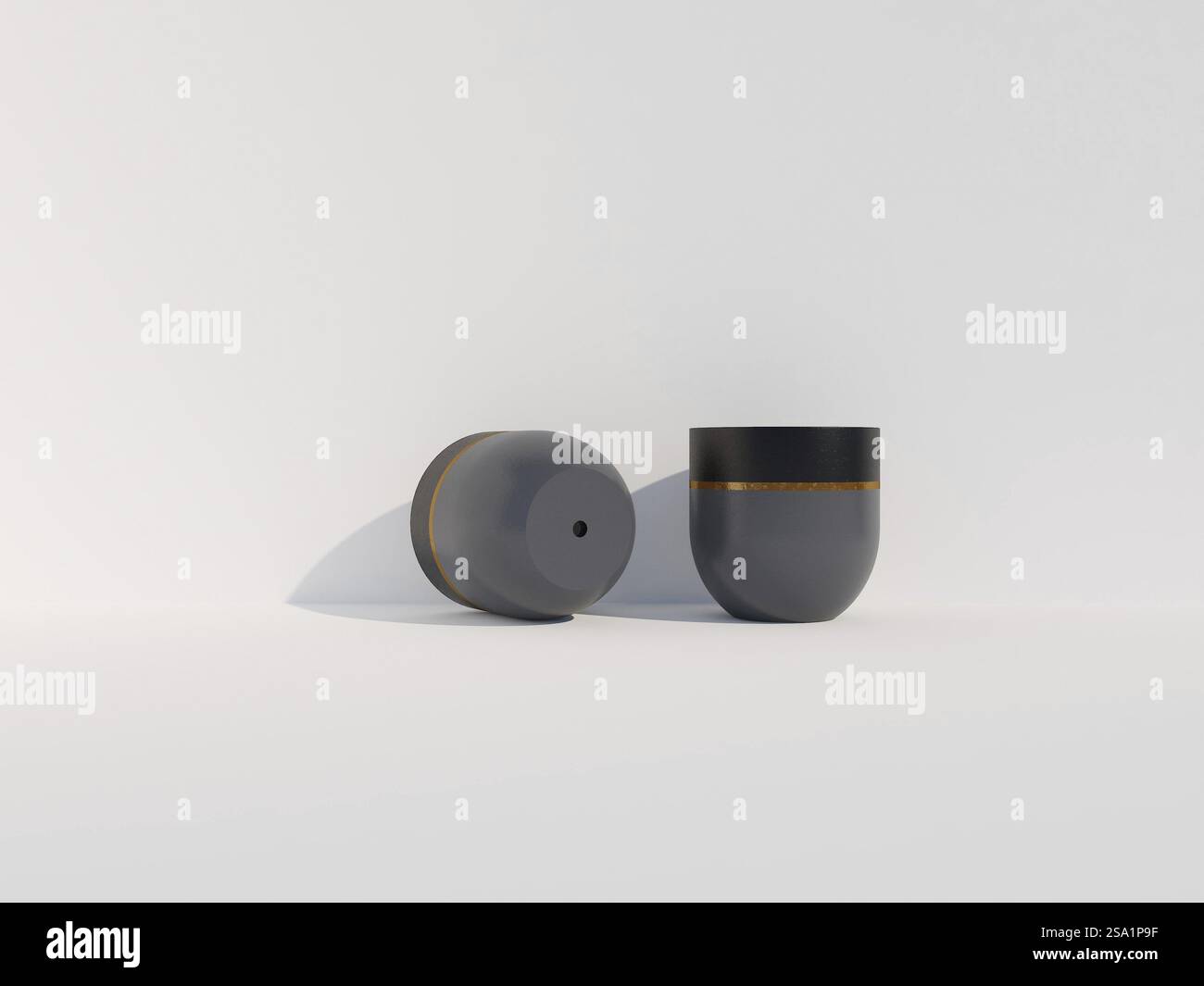 Minimalist design featuring two empty pots on a clean white backdrop Stock Photo