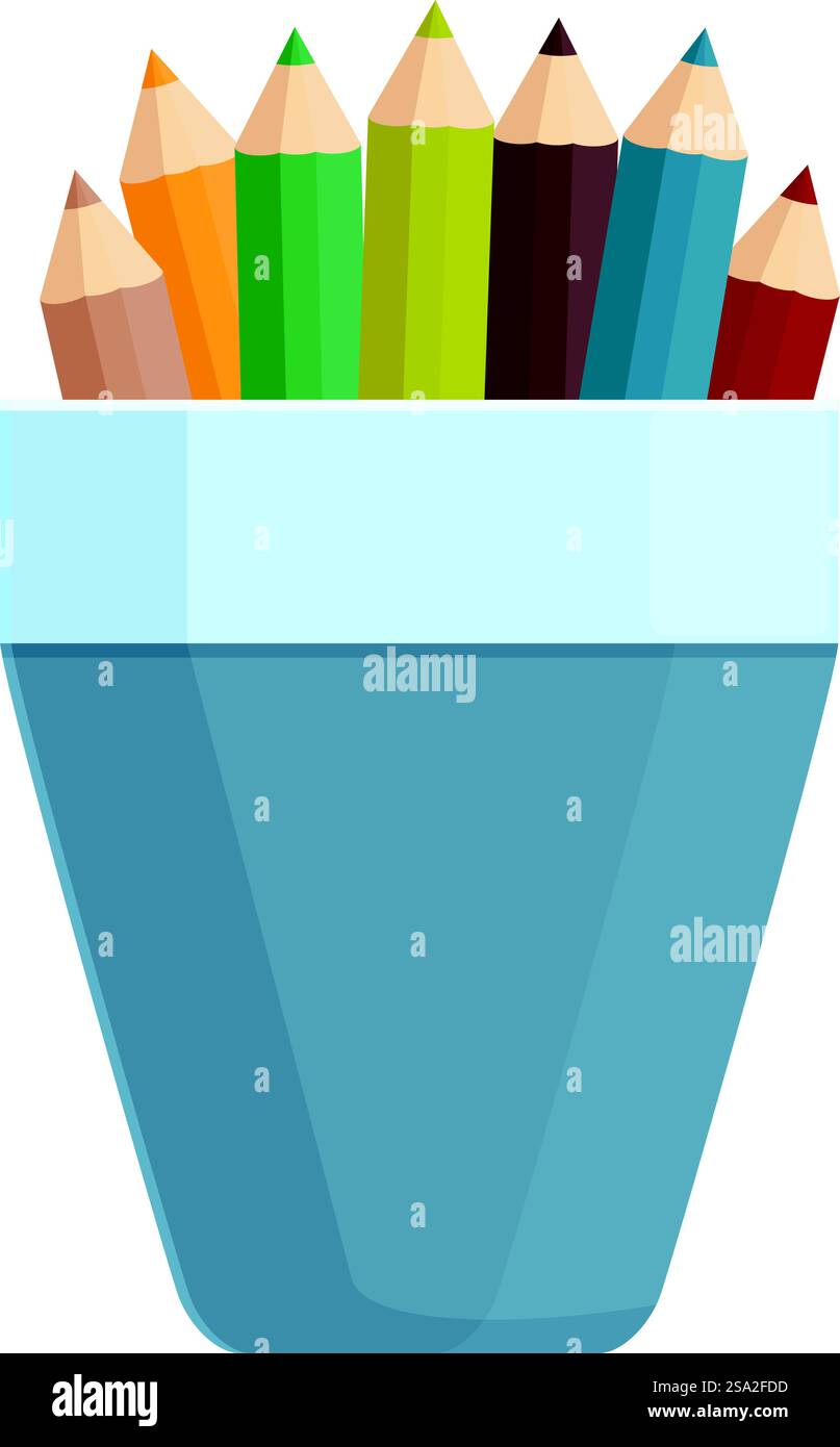 Blue color pencil stand icon cartoon vector. Holder art. Draw paint ...