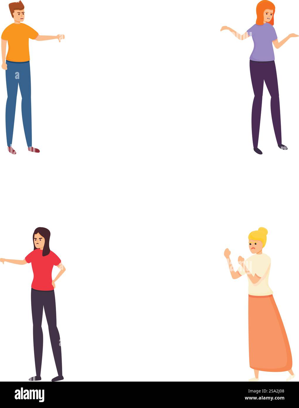 Disapproval icons set cartoon vector people with negative gesture ...