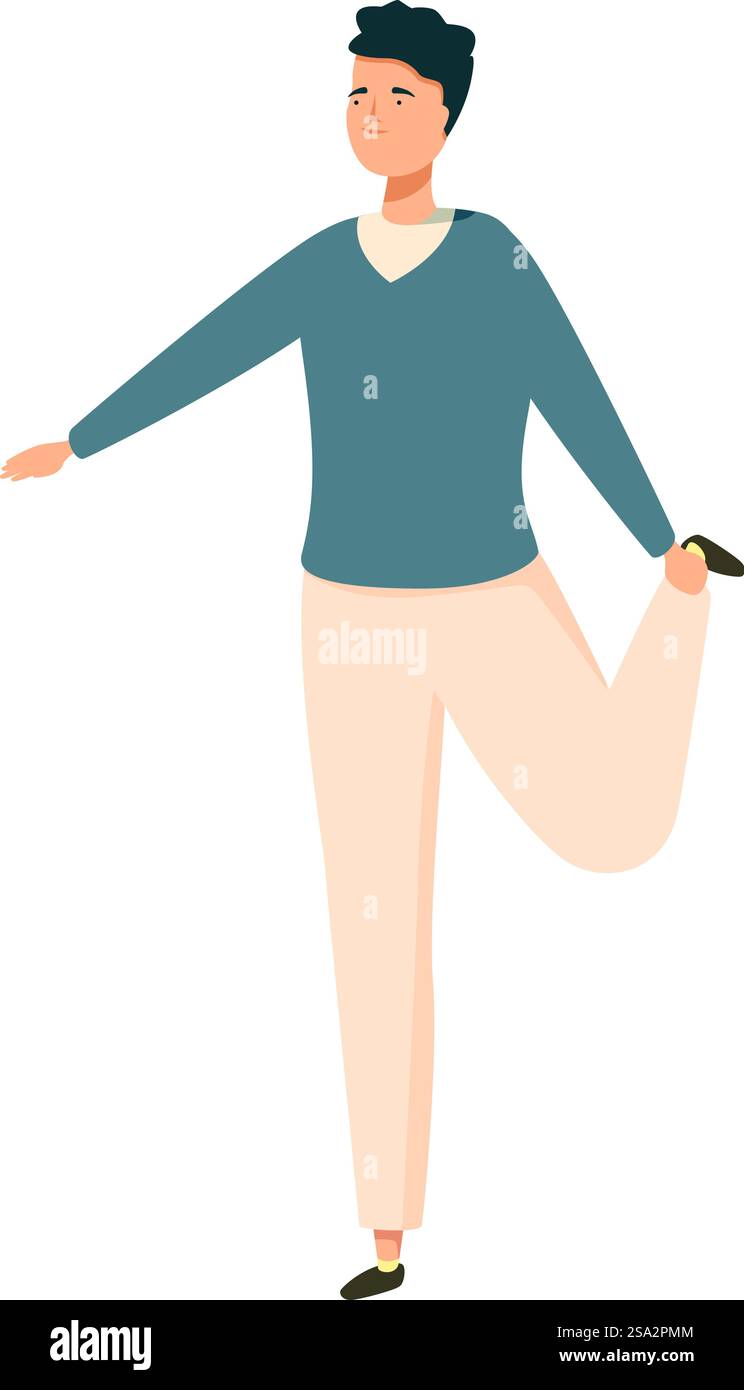 Leg Stretch Vector Vector illustration of a man in casual clothing performing a leg ...