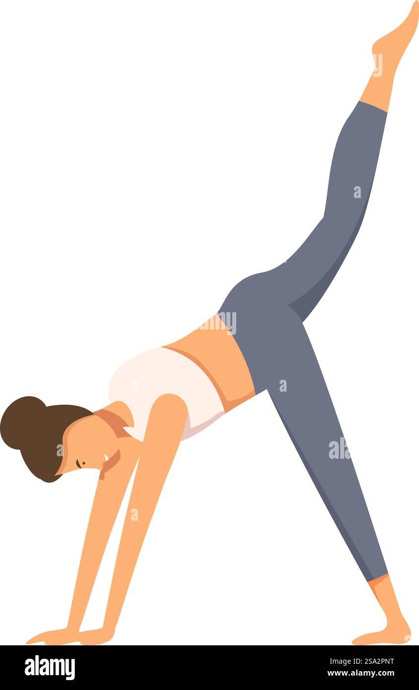 Illustration of a woman performing the downward dog pose, a common yoga stretch. Woman practicing downward dog pose Stock Vector