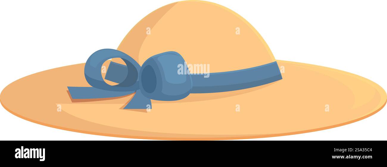Vector graphic of a stylish summer hat with a chic blue ribbon, perfect for seasonal designs. Elegant summer hat with ribbon illustration Stock Vector