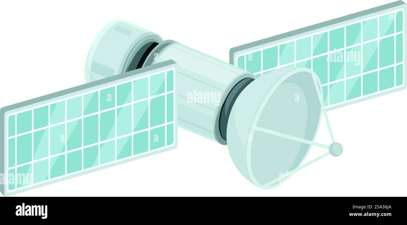 Detailed vector illustration of an isometric satellite with solar ...