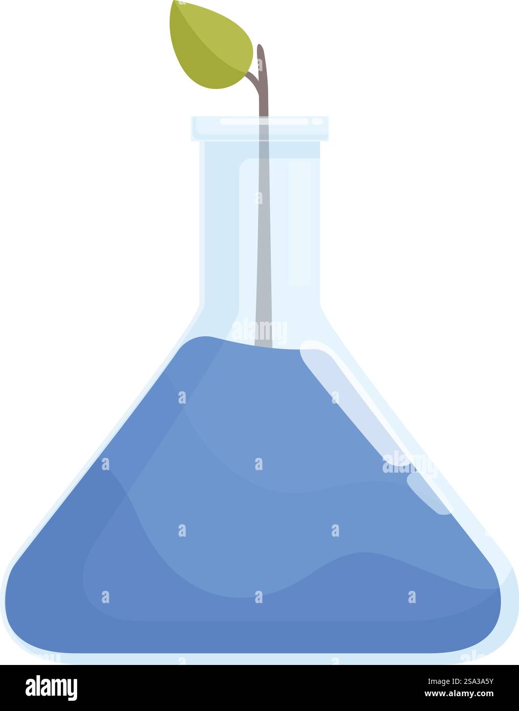 Vector illustration of a green plant sprout growing from a blue liquid ...