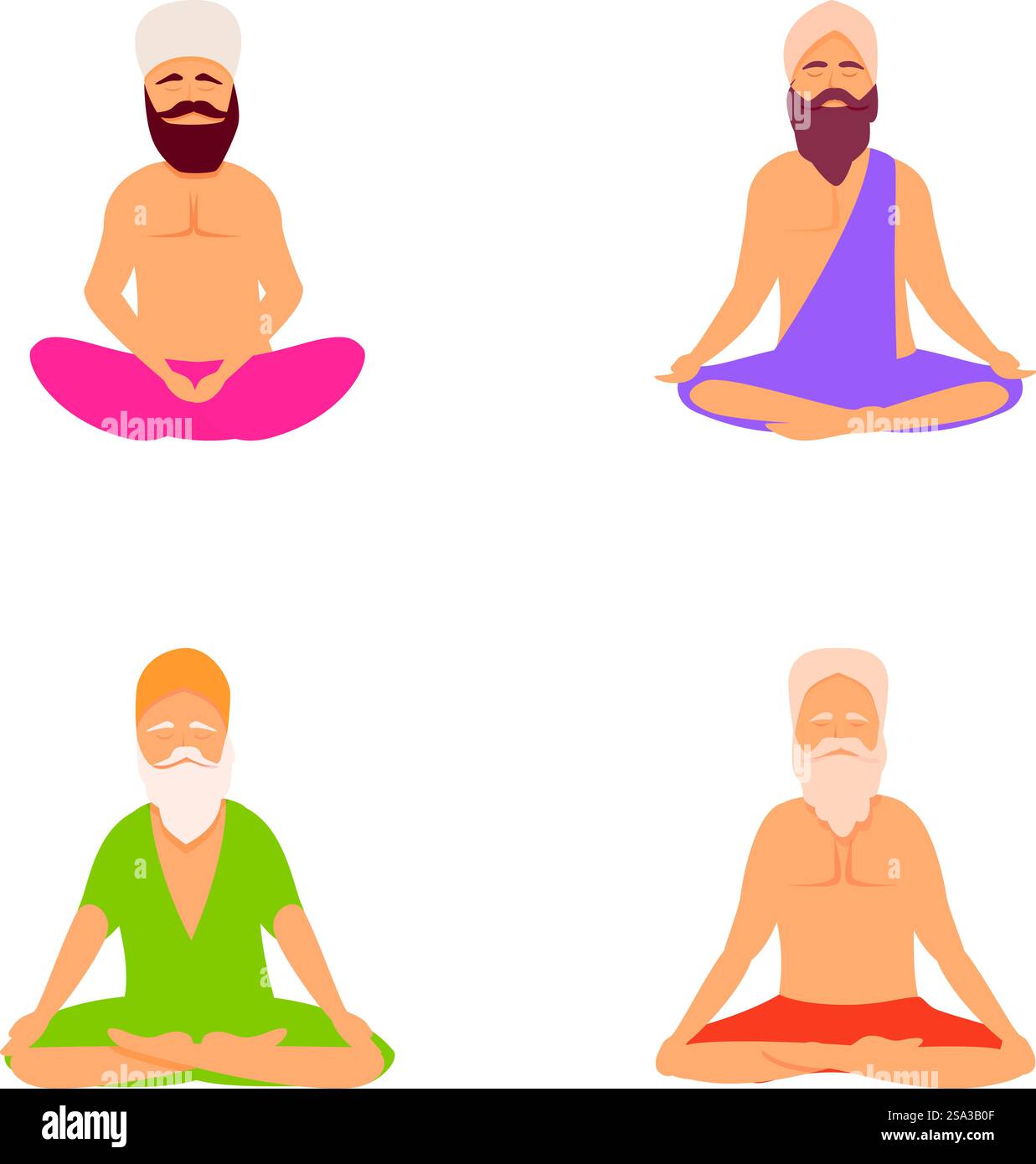 Male yogi icons set cartoon vector. Meditating man in yoga lotus pose ...
