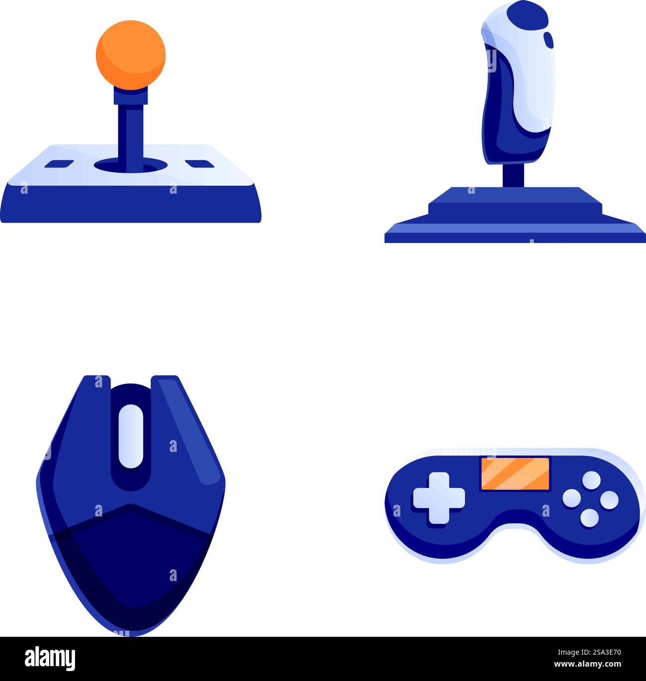 Vector illustrations of joystick, gamepad, gaming mouse, and flight ...