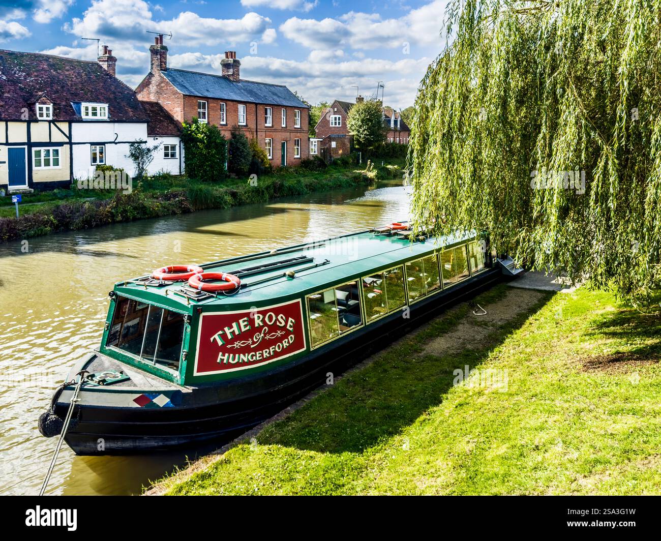 Canalboat moored along the Kennet and Avon Canal at Hungerford in Berkshire. - Smartphone Captured Stock Image