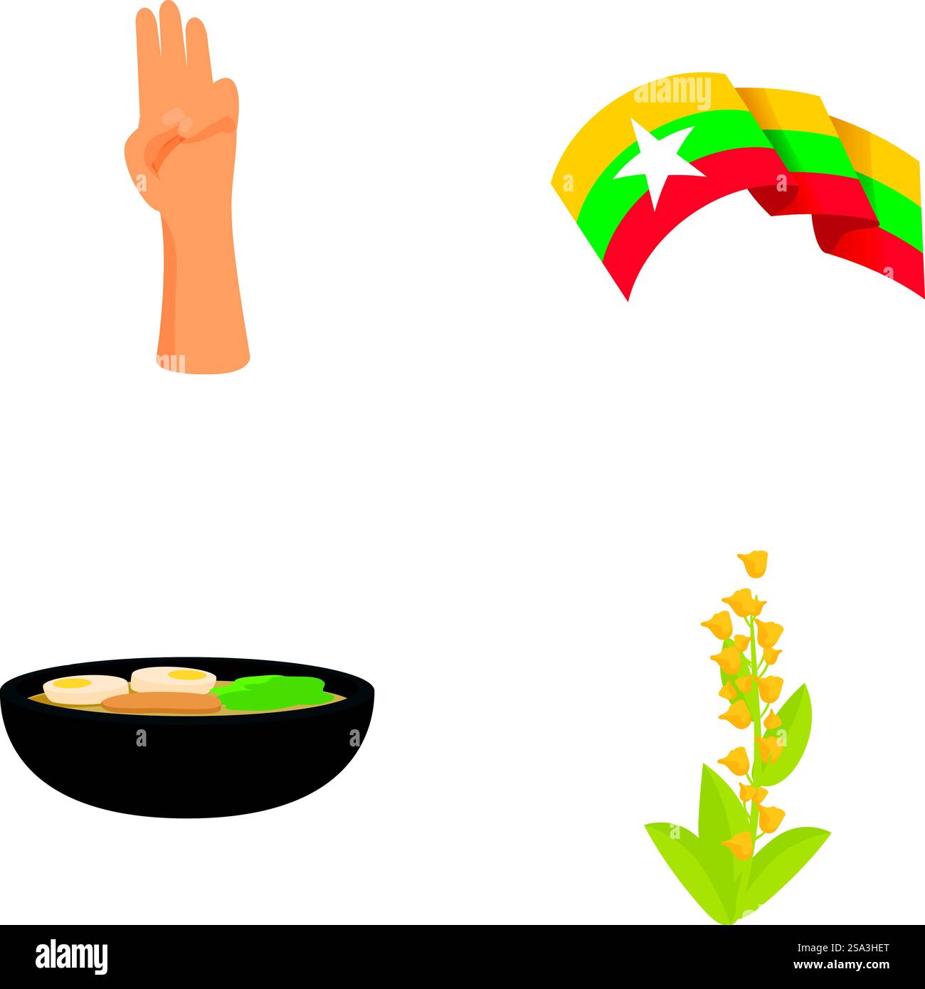 Myanmar icons set cartoon vector. Republic of union of myanmar ...