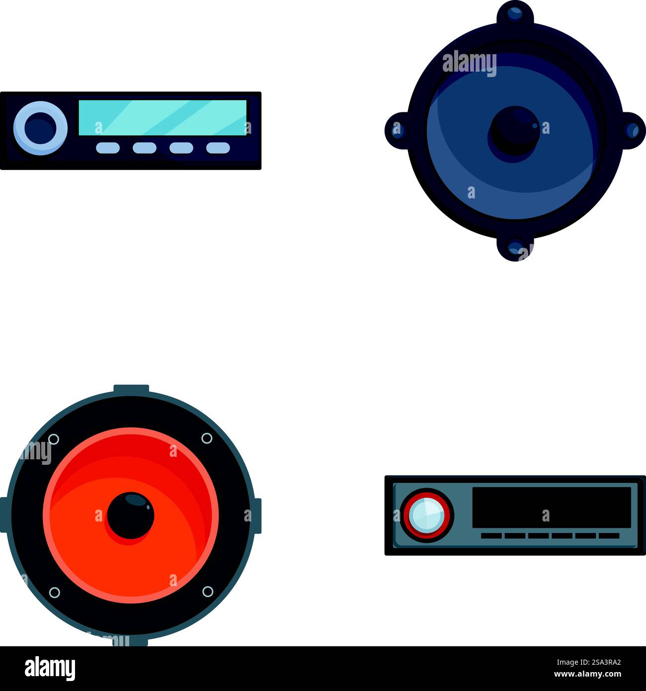 Collection of modern speakers and sound system components in flat design. Vector set of audio speakers and sound equipment Stock Vector