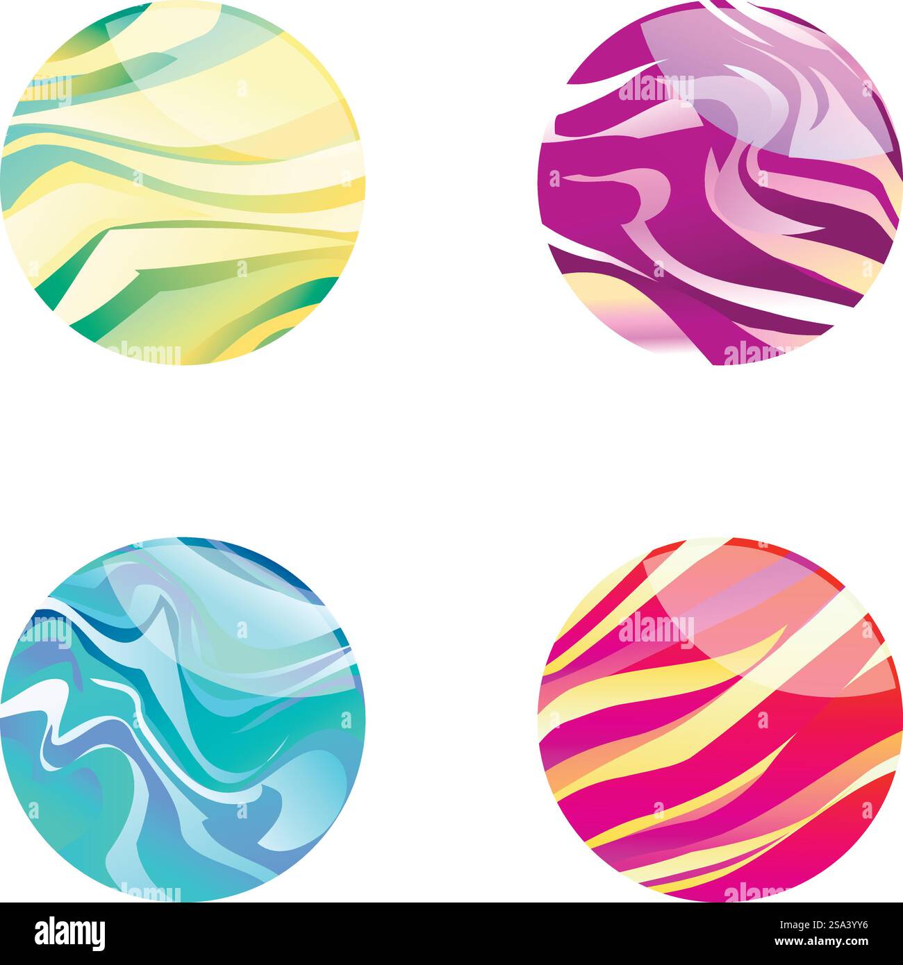 Collection of four colorful spheres with elegant marble patterns ...