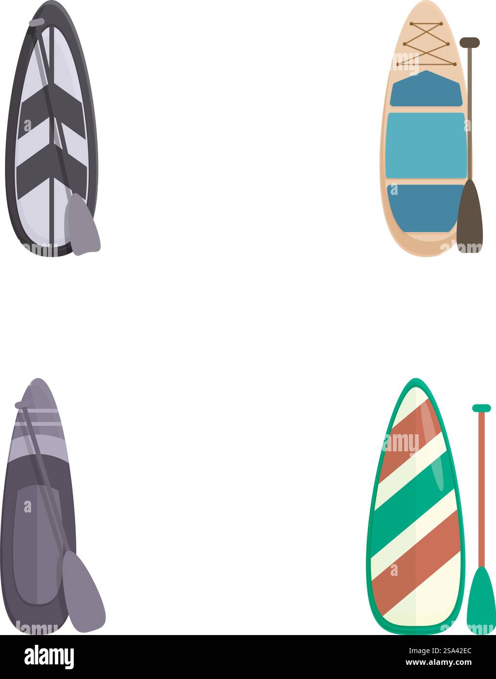 Collection of different types of surfboards and paddles in flat design ...