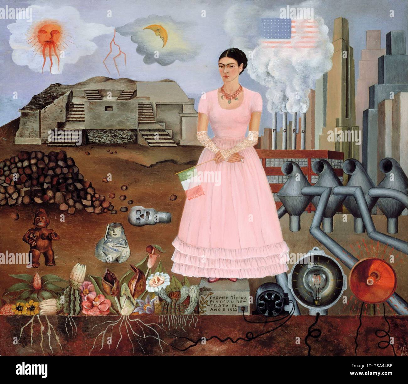 Frida Kahlo. Painting entitled 'Self-portrait on the Borderline between Mexico and the United States' by the Mexican artist, Frida Kahlo de Rivera (1907-1954), 1932 Stock Photo