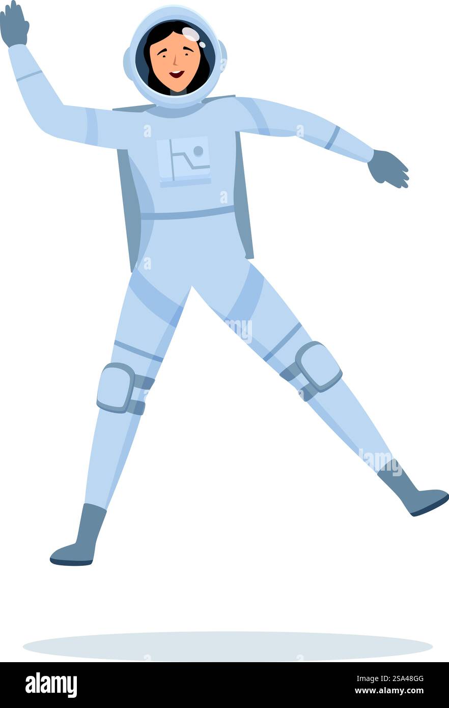 Illustration of a happy female astronaut floating in space wearing a ...