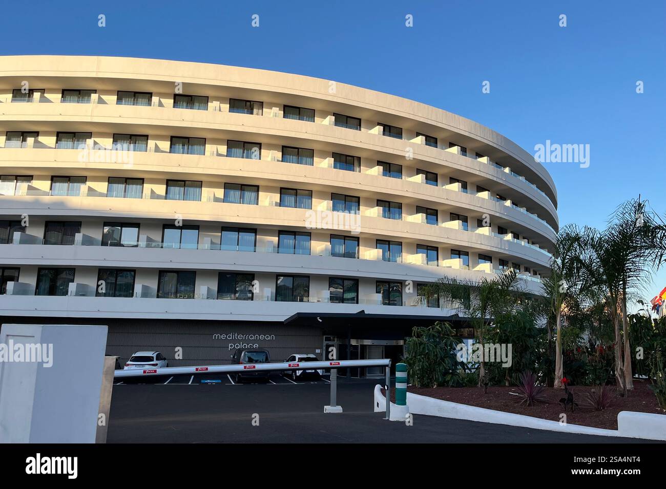 The recently refurbished Mediterranean Palace Hotel, part of the Mare Nostrum Resort. Playa de las Américas, Arona, Tenerife, Canary Islands, Spain. - Smartphone Captured Stock Image