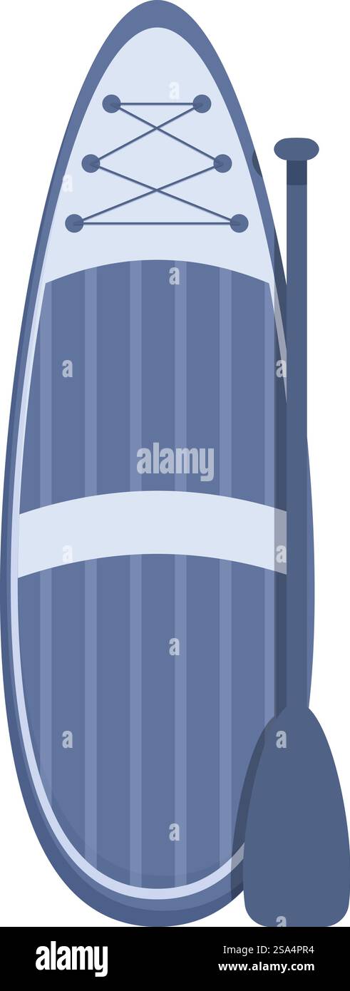 Blue surfboard for sup surfing with a paddle is standing on a white background. Blue surfboard for sup surfing with paddle standing on white background Stock Vector