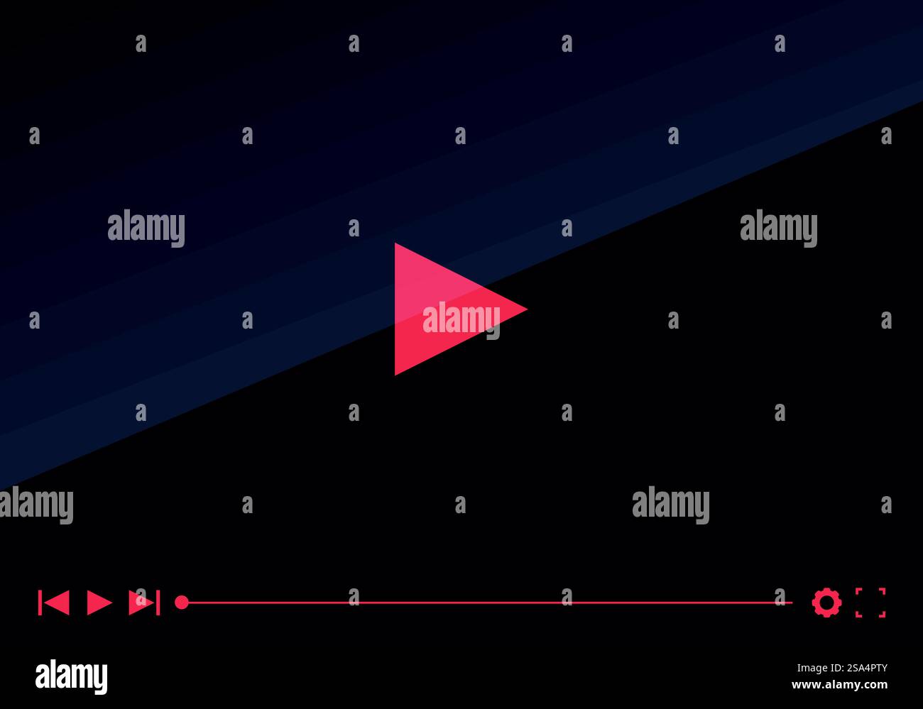 Simple video player is showing a red play button, with a dark background. Video player showing a red play button on dark background Stock Vector