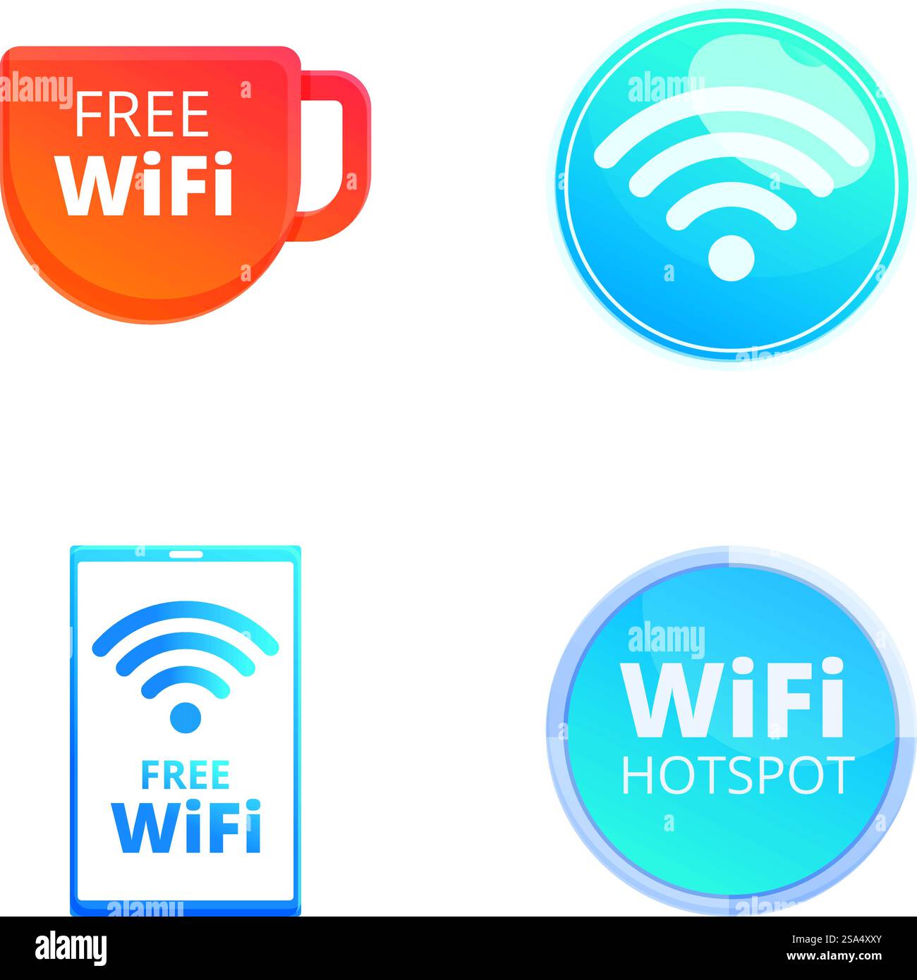 Wifi connection icons set cartoon vector. Wireless and free wi fi hotspot. Modern technology. Wifi connection icons set cartoon vector. Wireless and free wi fi hotspot Stock Vector