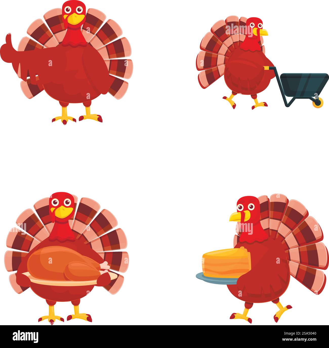 Turkey bird icons set cartoon vector. Funny cartoon character turkey ...