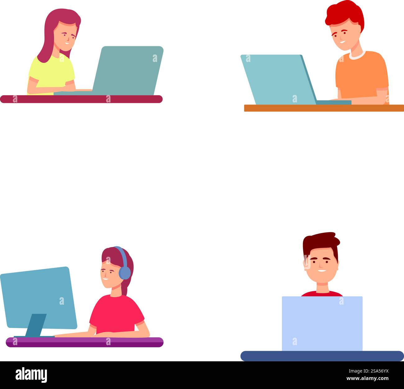 Programmer people icons set cartoon vector. Software development team. Web development, programming. Programmer people icons set cartoon vector. Software development team Stock Vector