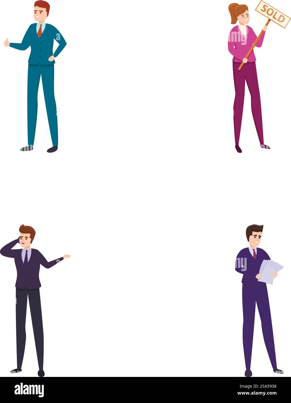 Realtor icons set cartoon vector. Man and woman real estate agent ...