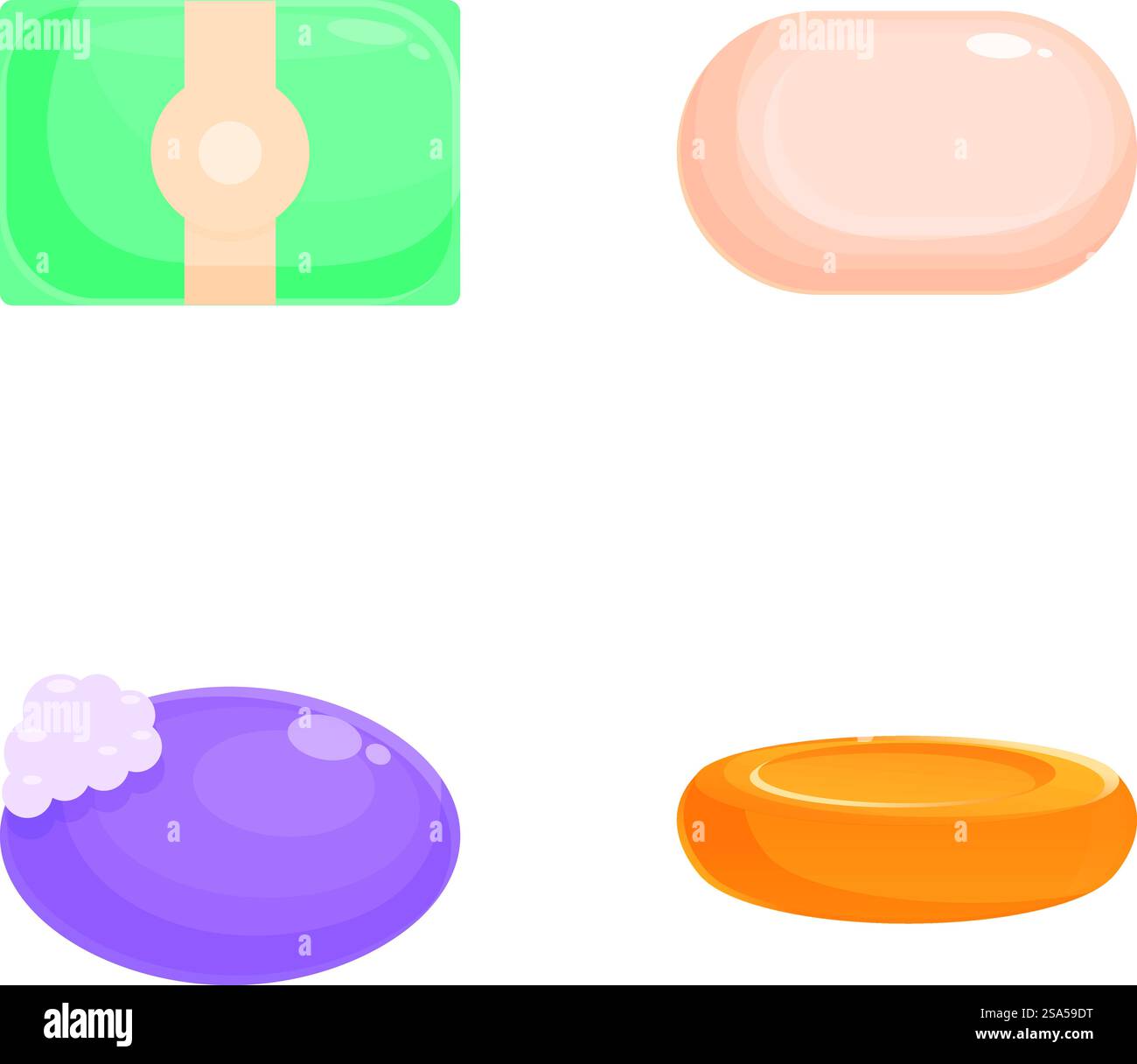 Set of four vector icons representing colorful soap bars with different ...