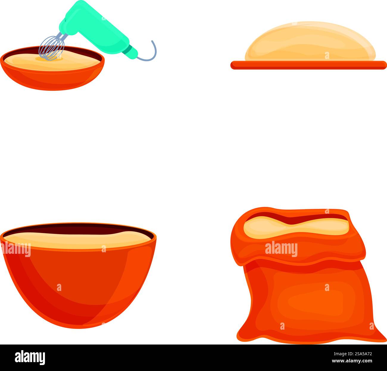 Making bread icons set cartoon vector. Kneading and rolling out dough ...