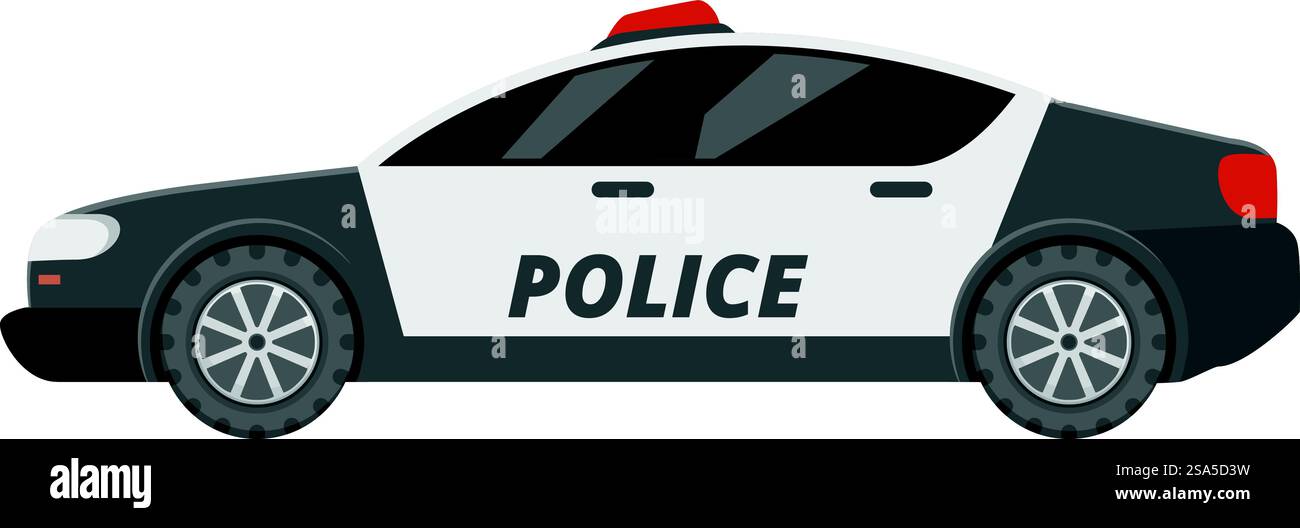 Black and white american police car parked in profile, showing the side ...