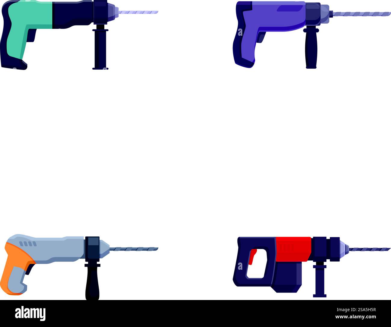 Vector graphic collection of four different electric drills, showcasing ...