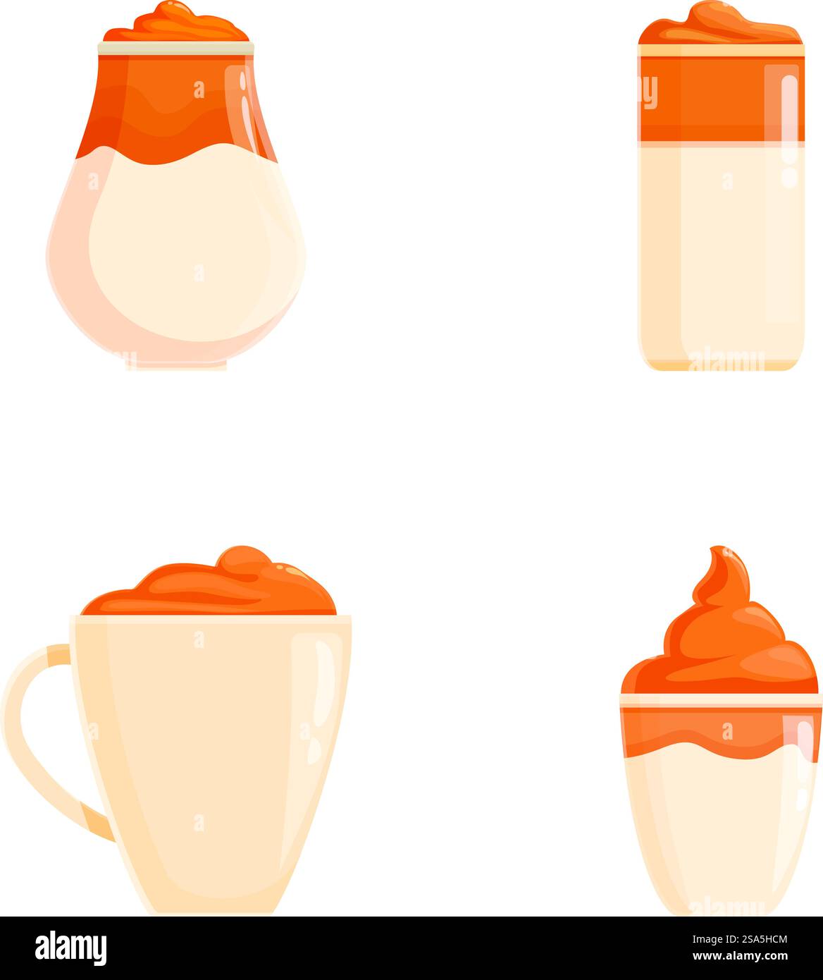 Collection of four modern vector illustrations showcasing different styles of delicious dalgona coffee. Various dalgona coffee illustrations set Stock Vector