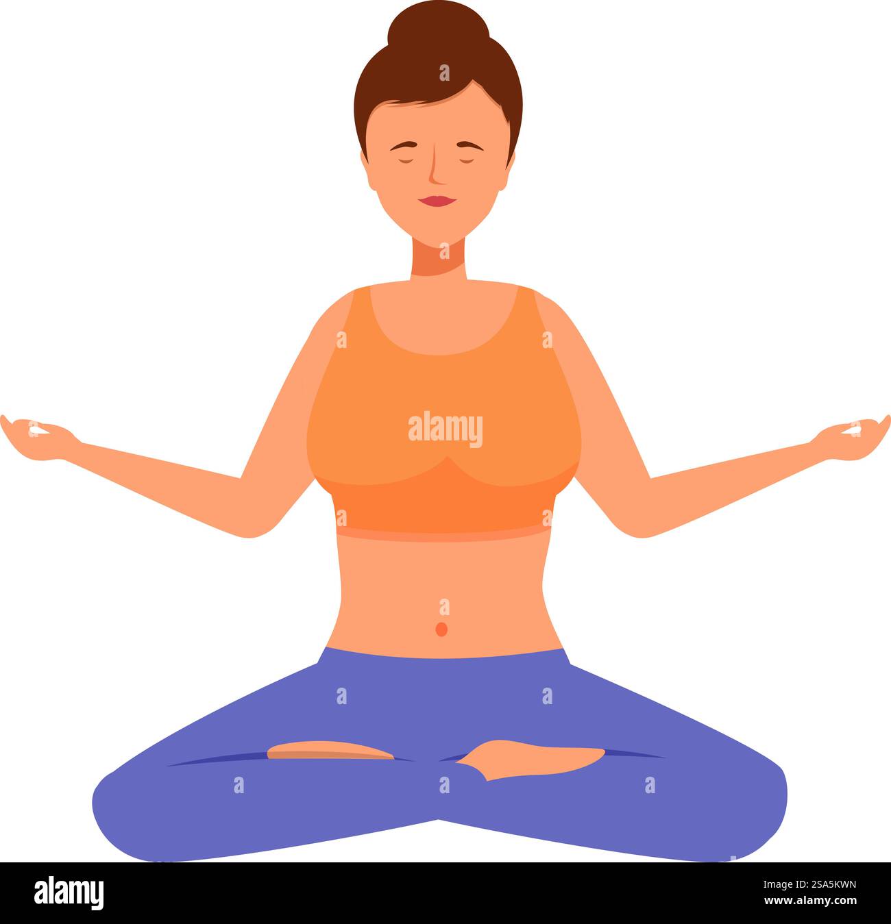 Young woman is meditating in lotus pose, with her eyes closed and a ...
