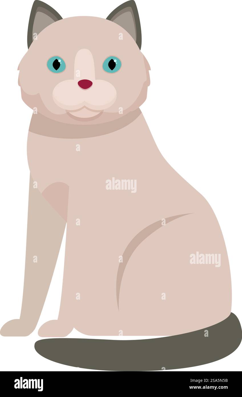 Cartoon illustration of a cute ragdoll cat sitting and staring with its ...