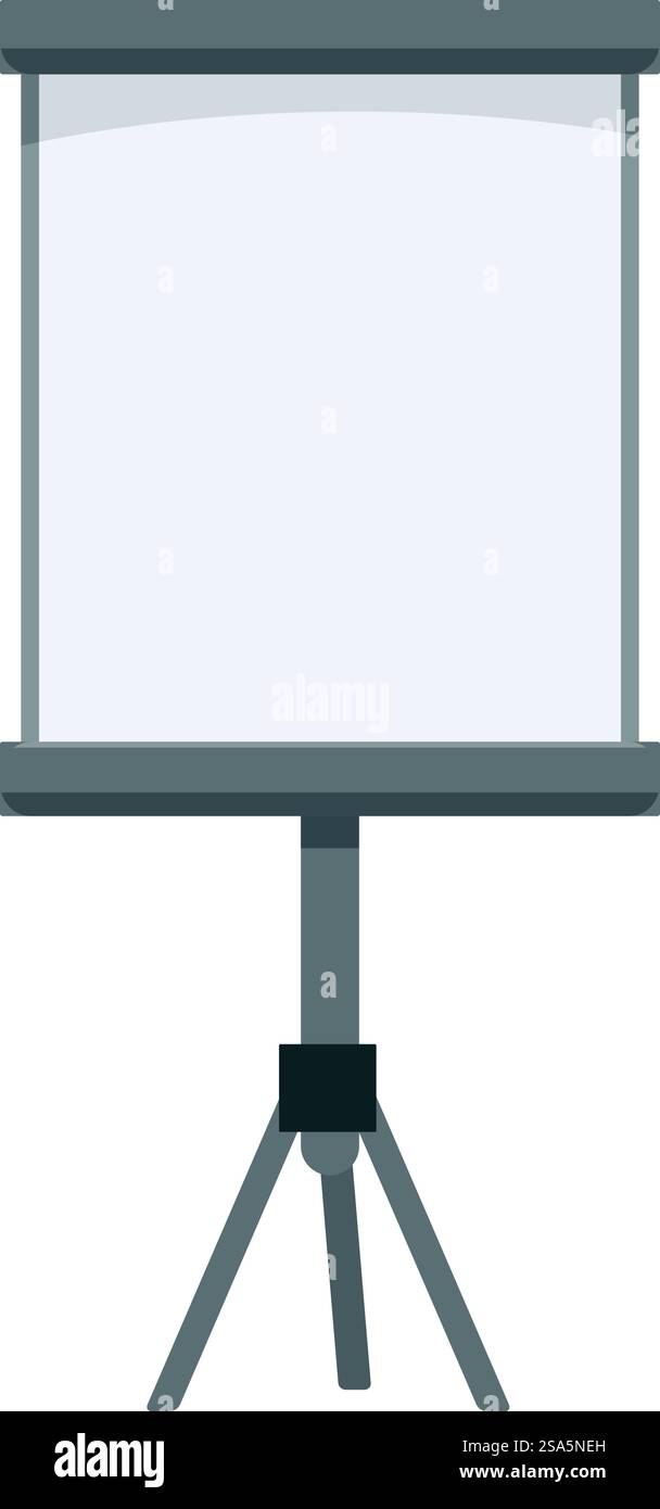 Blank white projection screen is standing on a tripod, for business or ...