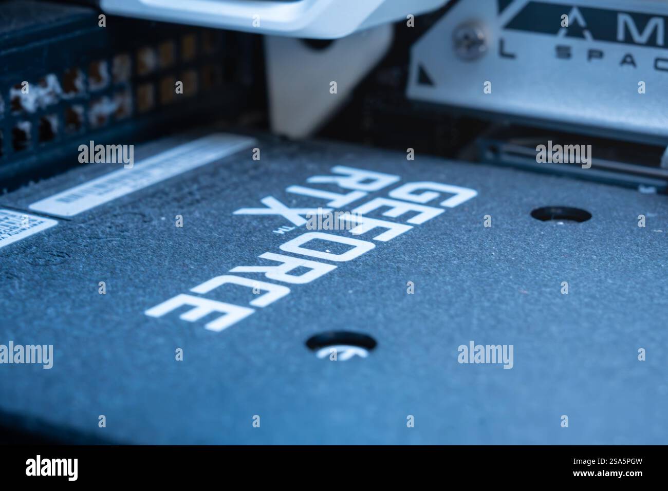 High-performance graphics card installed in a gaming PC setup for ...