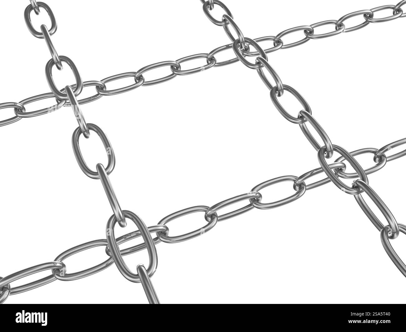 Strained chains from silver metal. Security power concepts. Isolated on white Stock Photo