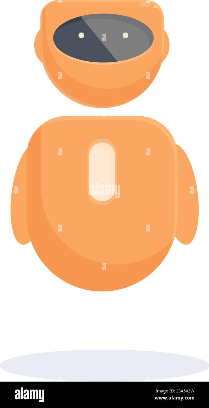 Orange robot is hovering in the air, its arms at its sides. Orange robot hovering with arms at its sides Stock Vector