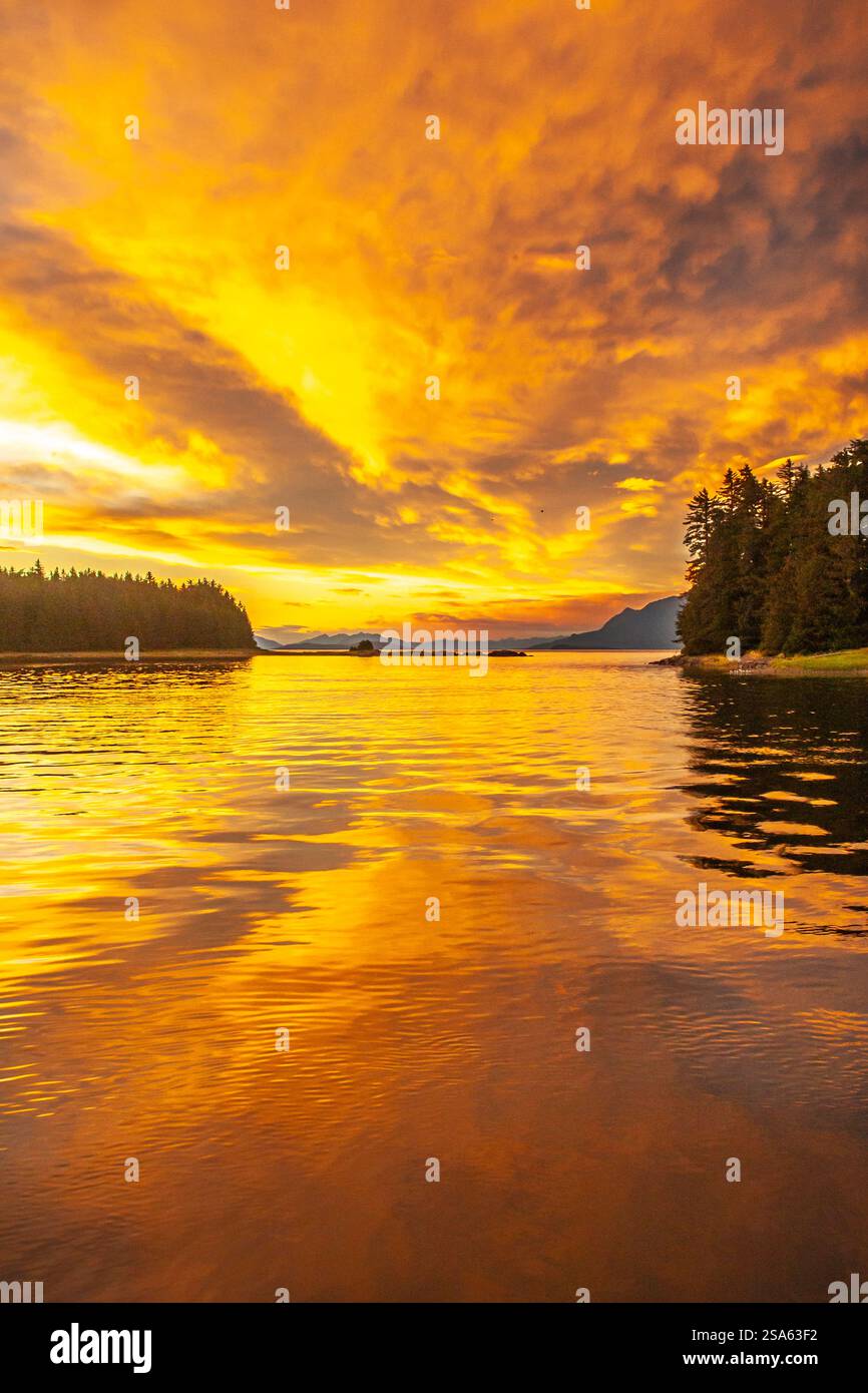 USA, Alaska, Tongass National Forest. Sunset on Admiralty Island and ...