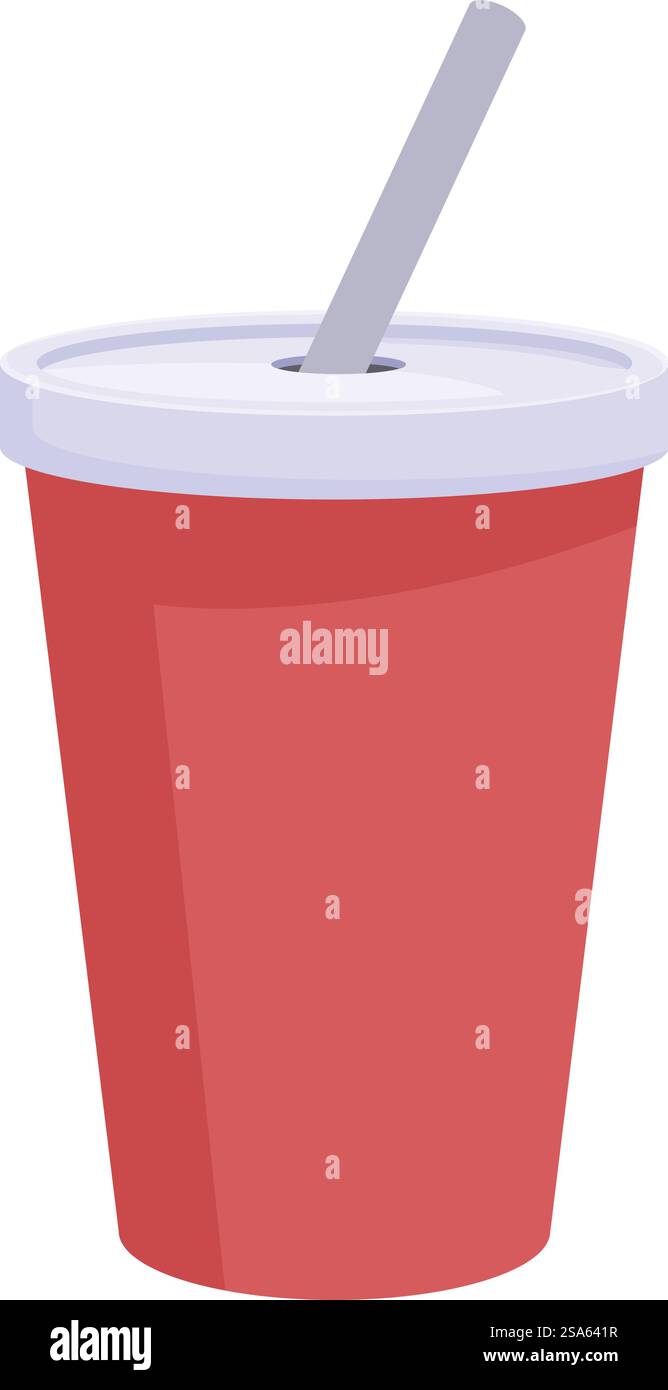 Red paper cup holding soda with drinking straw refreshing beverage Stock Vector