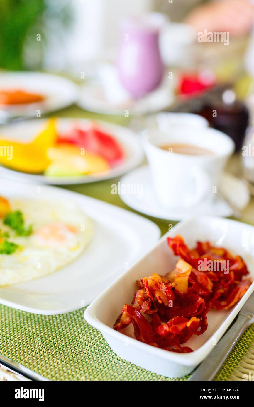 Crispy bacon close up served for breakfast Stock Photo