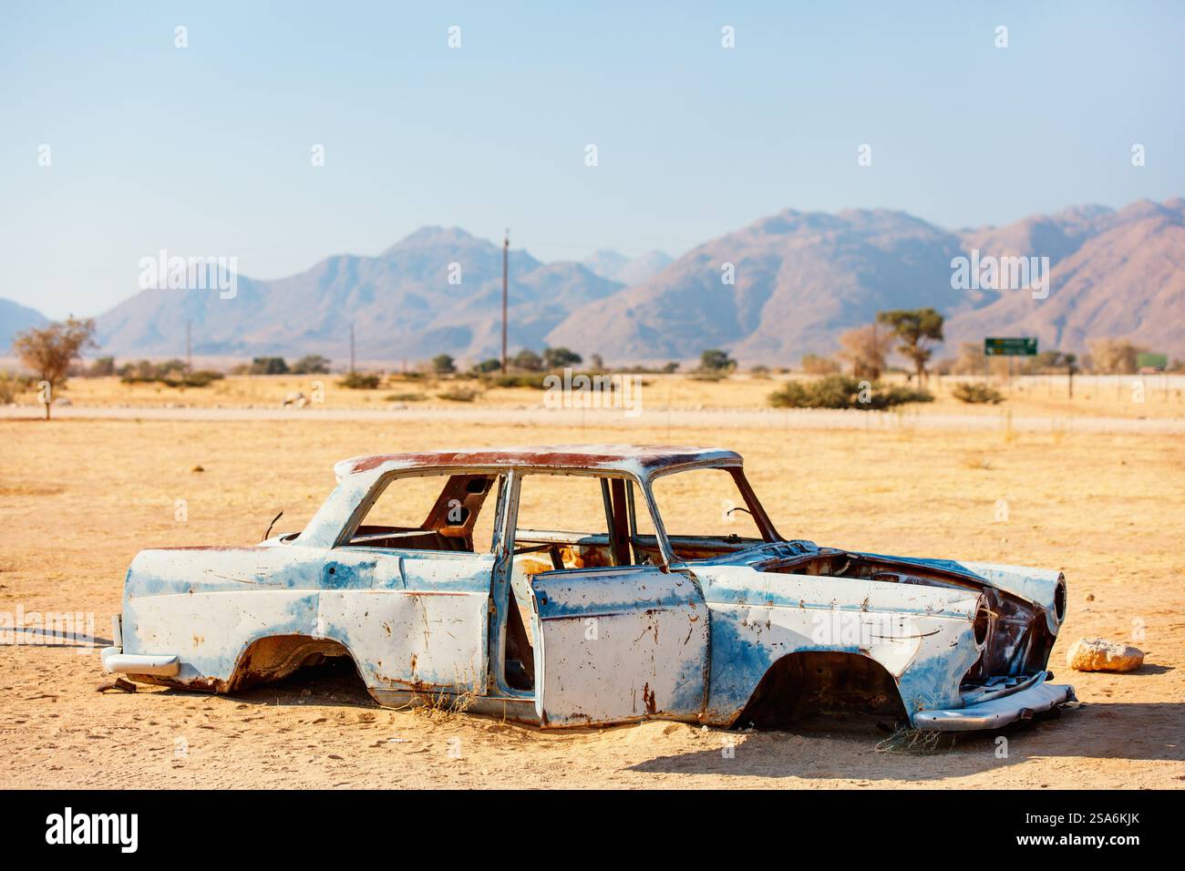 Abandoned old car near a service station at Solitaire in Namibia Stock ...