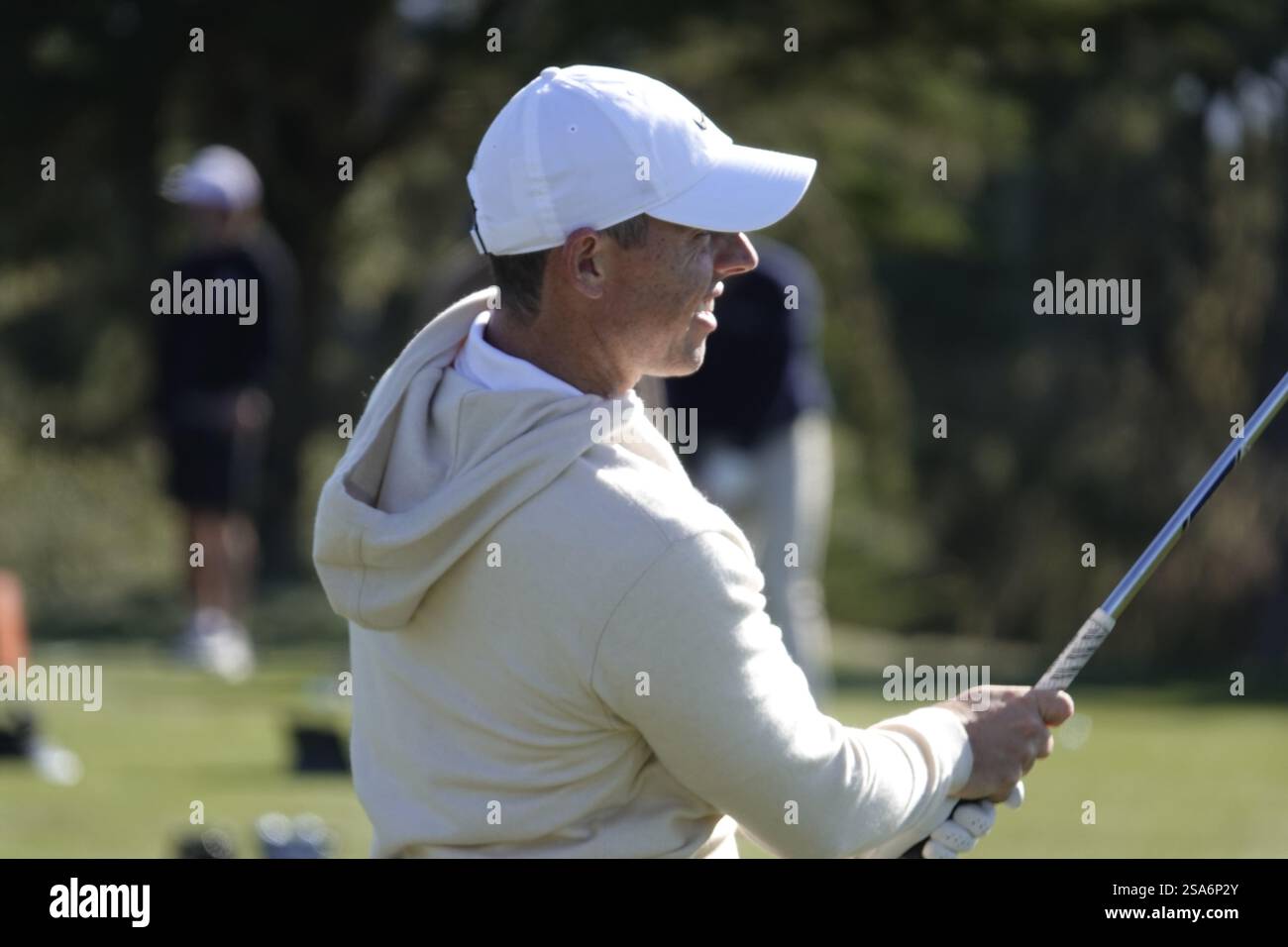 Pebble Beach, California, USA January 28th, 2025 Rory McIlroy warms