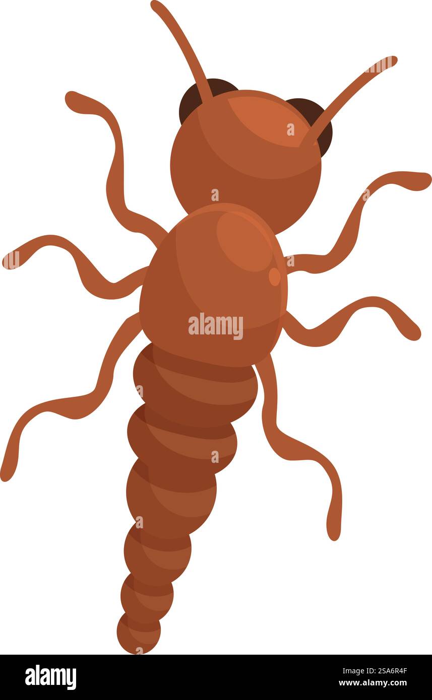 Brown ant illustration featuring an insect with a segmented body, six legs, and two antennae. Brown ant standing on six legs raising two antennae Stock Vector