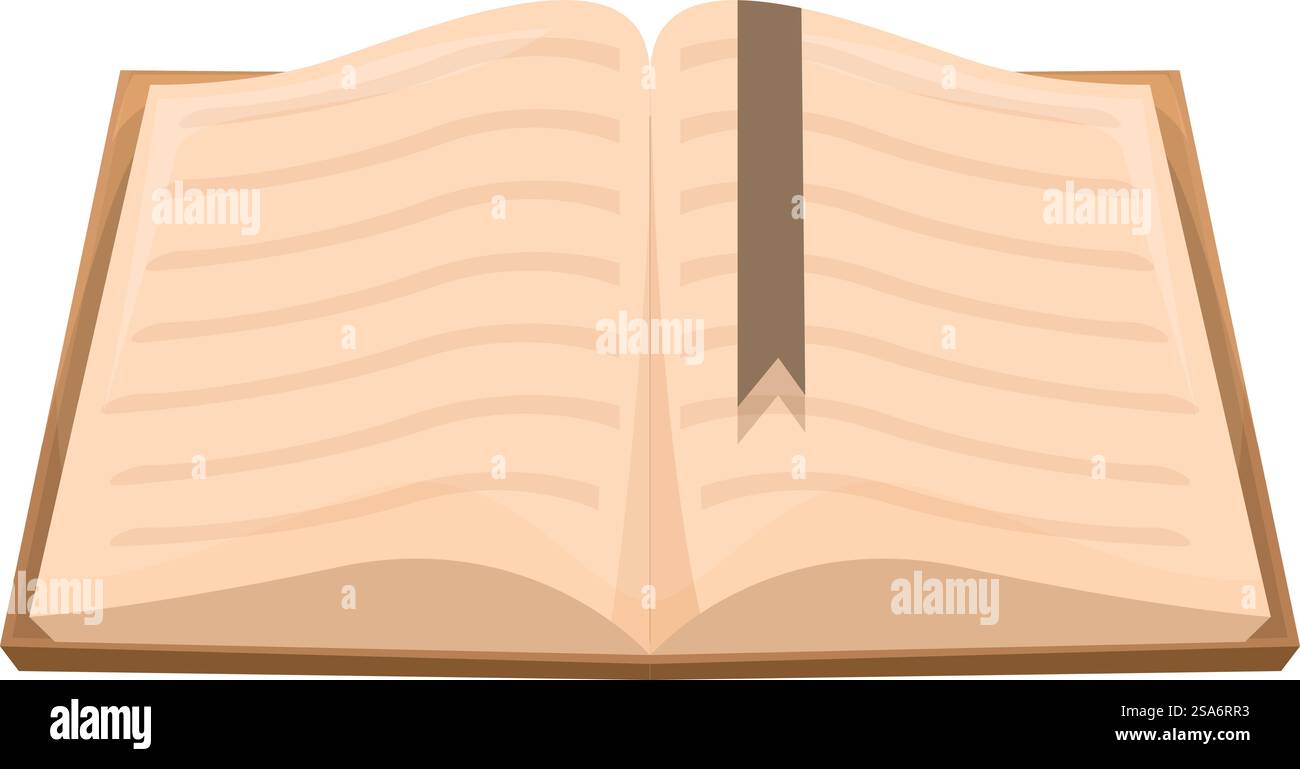 Open book with blank pages and a bookmark is lying on a table. Open ...