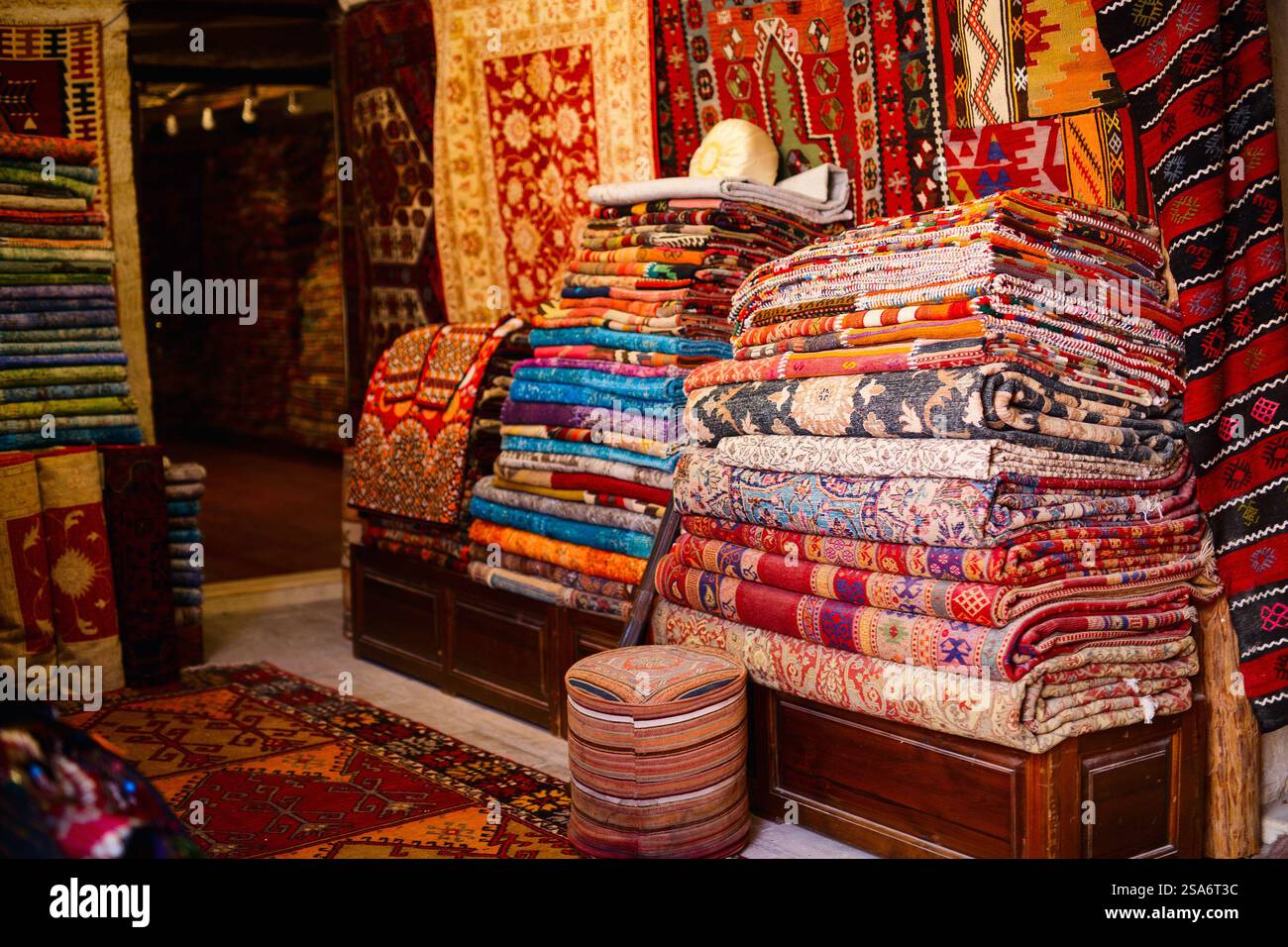 Close up details of turkish carpet store Stock Photo