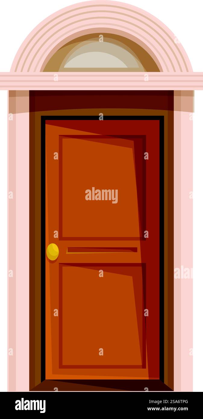 Classic brown wooden front door with arched transom, offering a warm ...